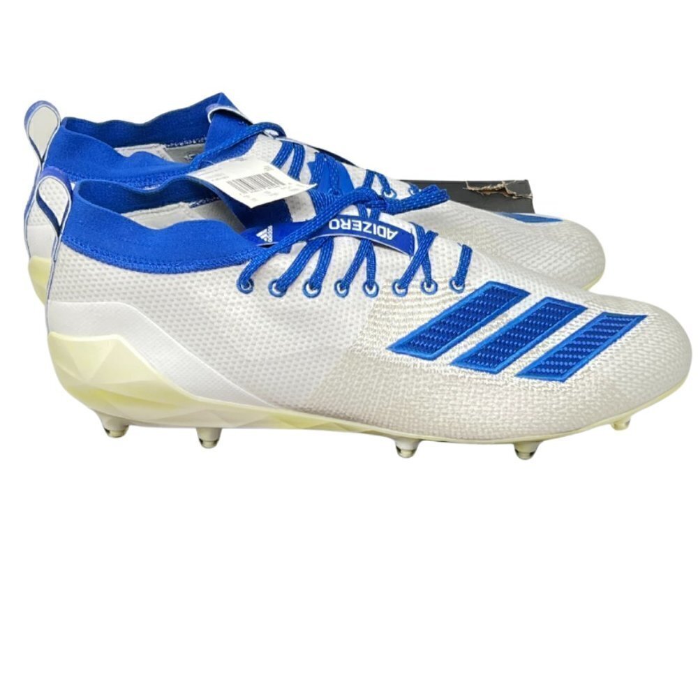 Adidas Men's Adizero 8.0 Mid Football Cleats, White Royal Blue, Size 16